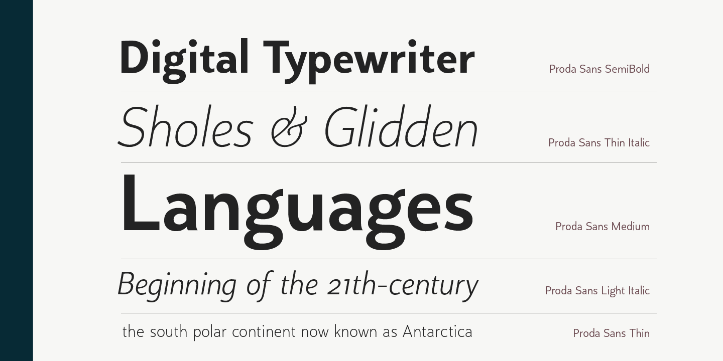 Ejemplo de fuente Proda Sans Medium Italic